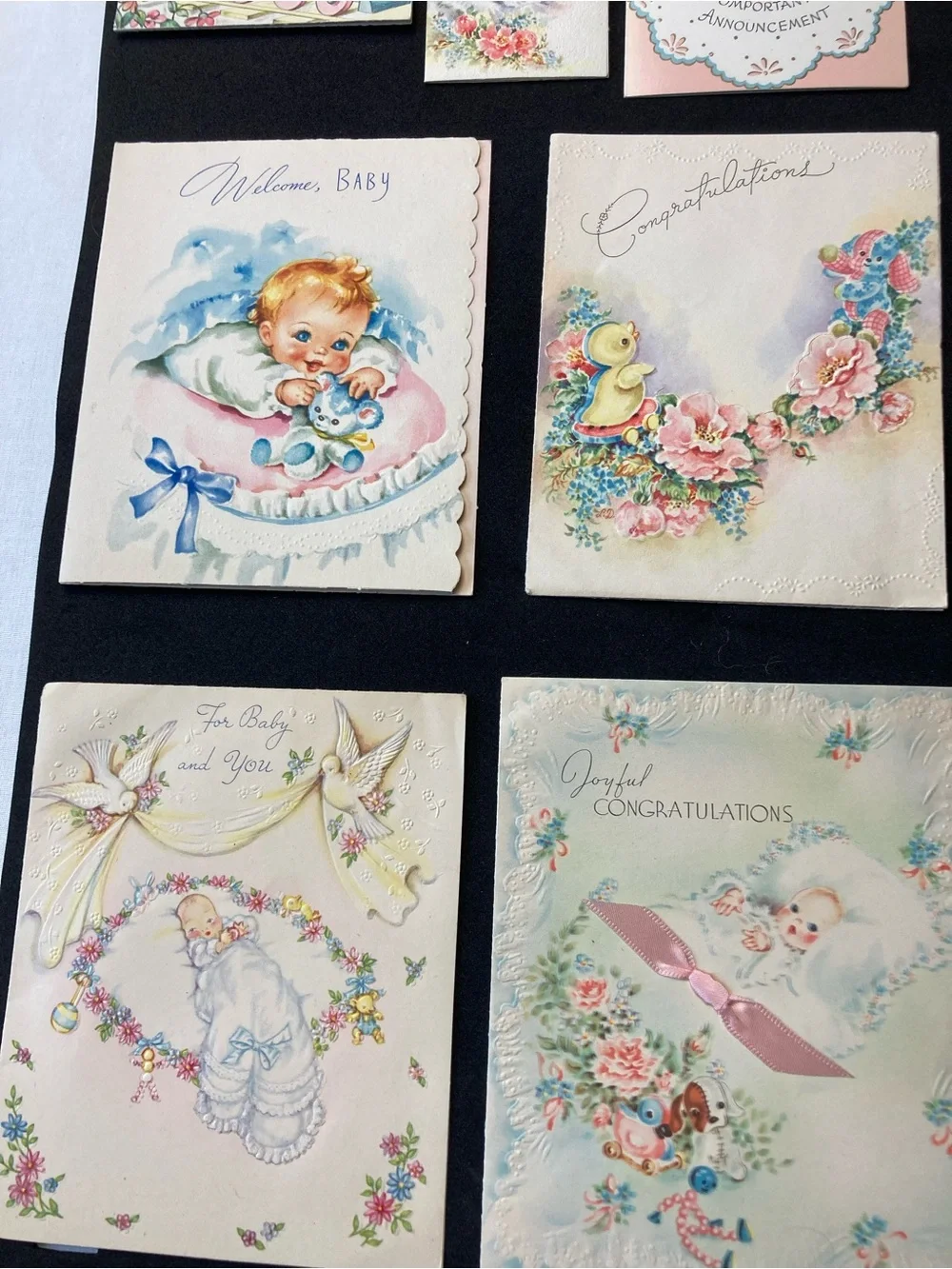 Vintage 1950's New Baby Greeting Card Assortment - Pink & Blue